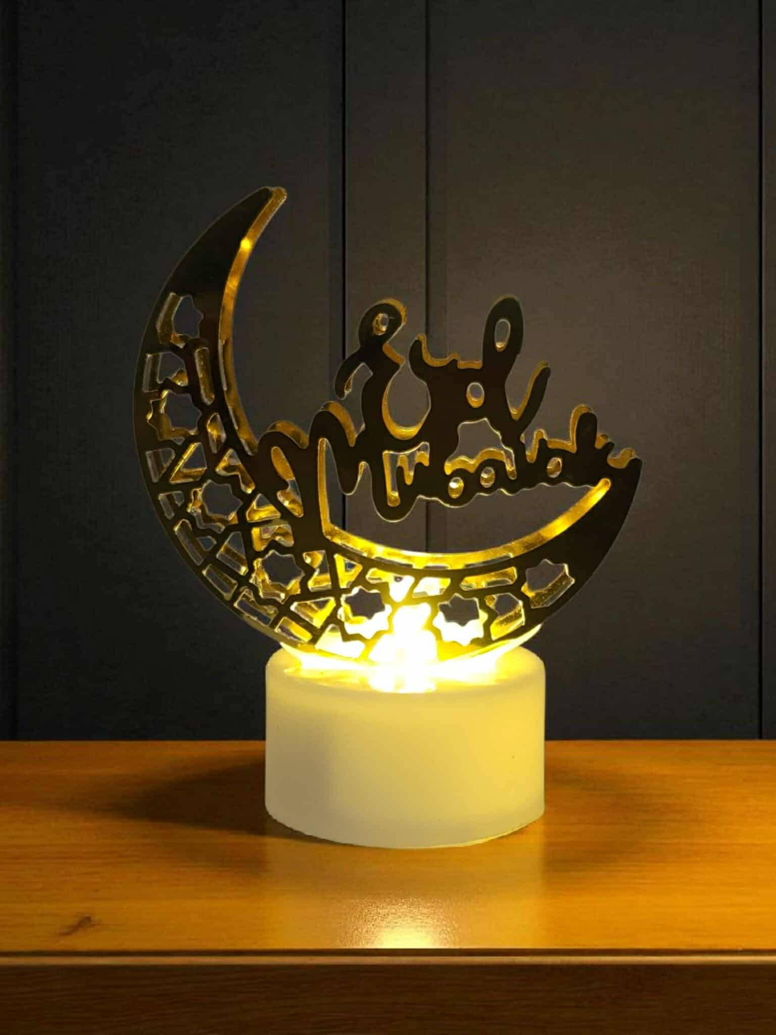 Front view of Eid Mubarak tea light.