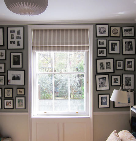 Bespoke roman blind in striped linen 
