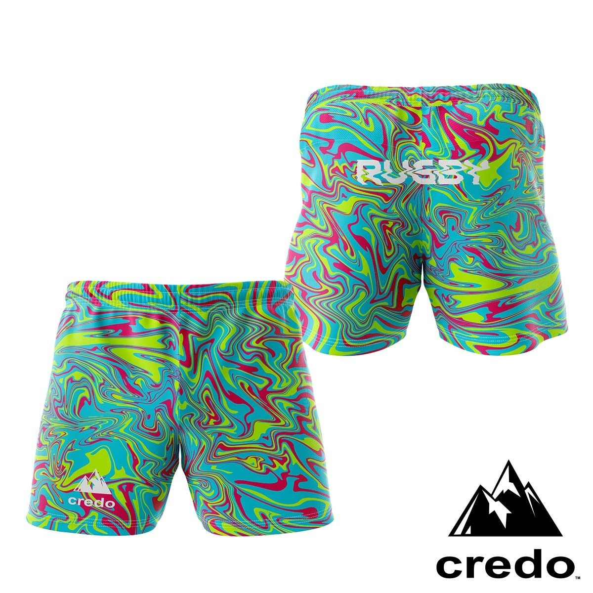credo rugby™ PREMIUM Training Shorts LoudTropicAqua - Zippered Pockets