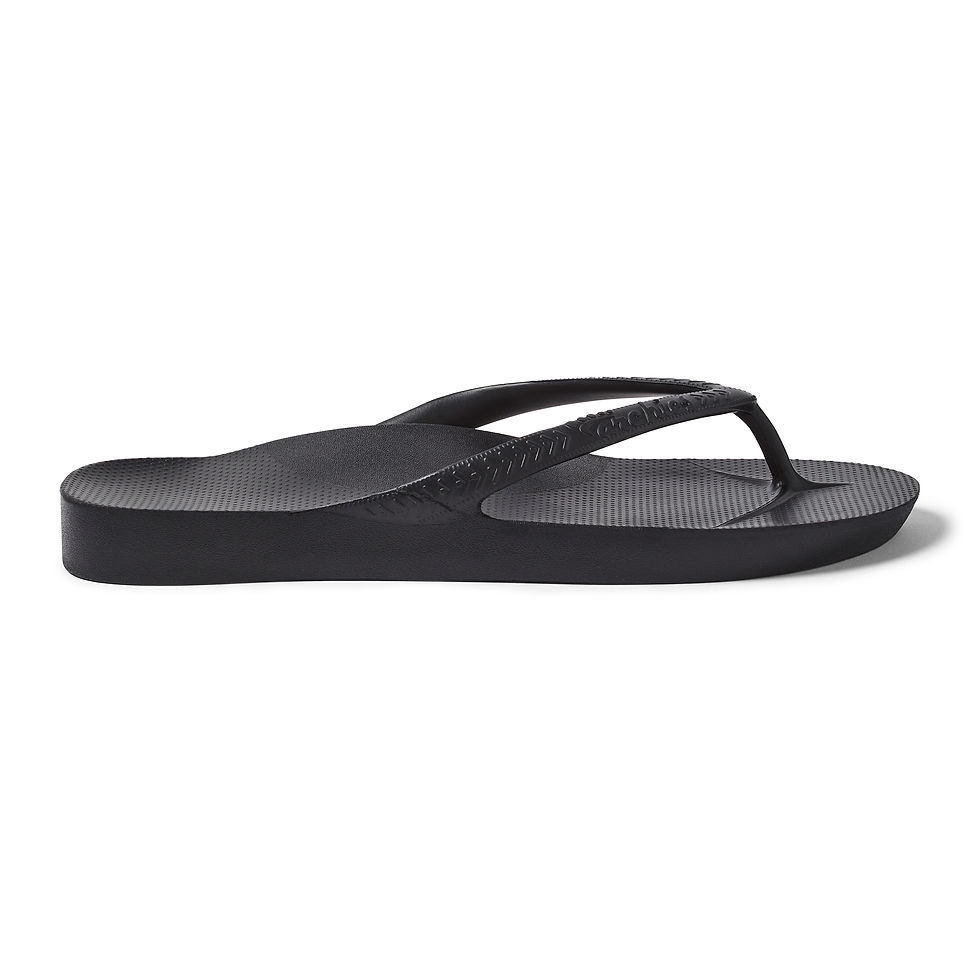 Thumbnail: Archies arch support flip flops in black designed to fix many of the issues associated with traditional flip flops.