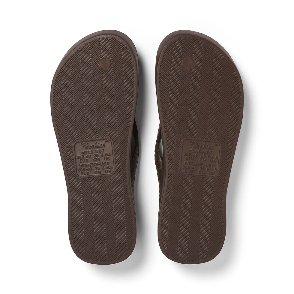 Thumbnail: Archies Flip Flops in brown look just like ‘normal’ flip flops, yet provide the same amount of support as a typical orthotic.