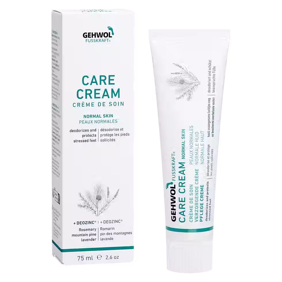 Gehwol Fusskraft Refreshing Cream. Shea butter, jojoba and aloe nourish skin while menthol and cam