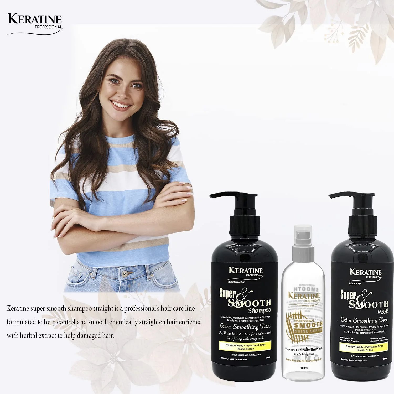 Thumbnail: Keratin Super Smooth Repair Hair Shampoo, Mask (300 ml) & (100ml) Serum