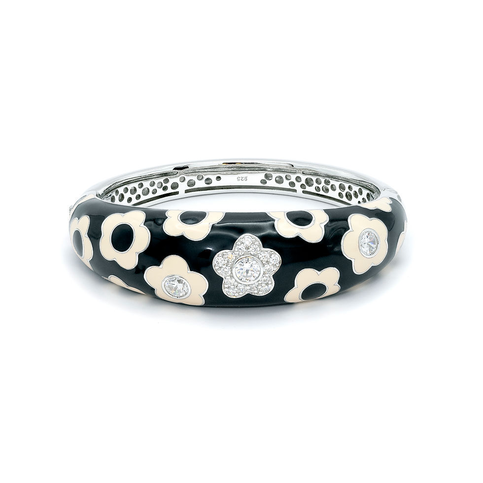 Thumbnail: Belle Étoile Fleur Black Enamel Bangle