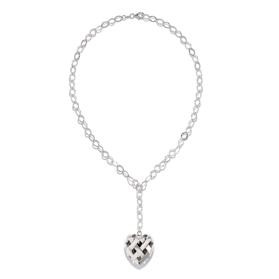 Thumbnail: A Heart Lariat Silver Necklace