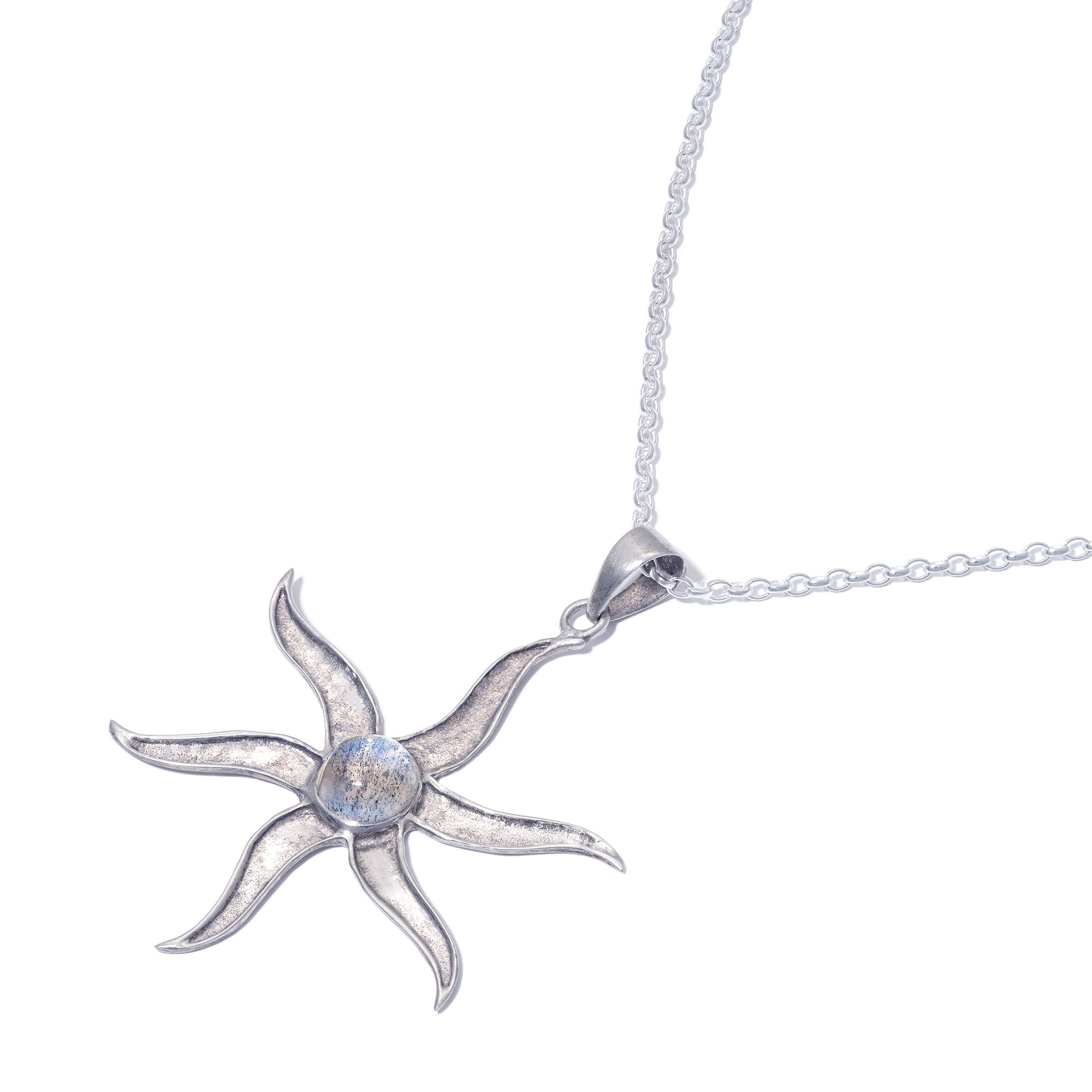 A Cabochon Moonstone Sunburst Motif Pendant