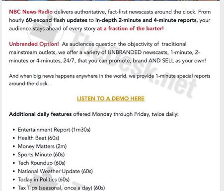 NBC News Radio chce przejąć klientów CBS niższymi kosztami