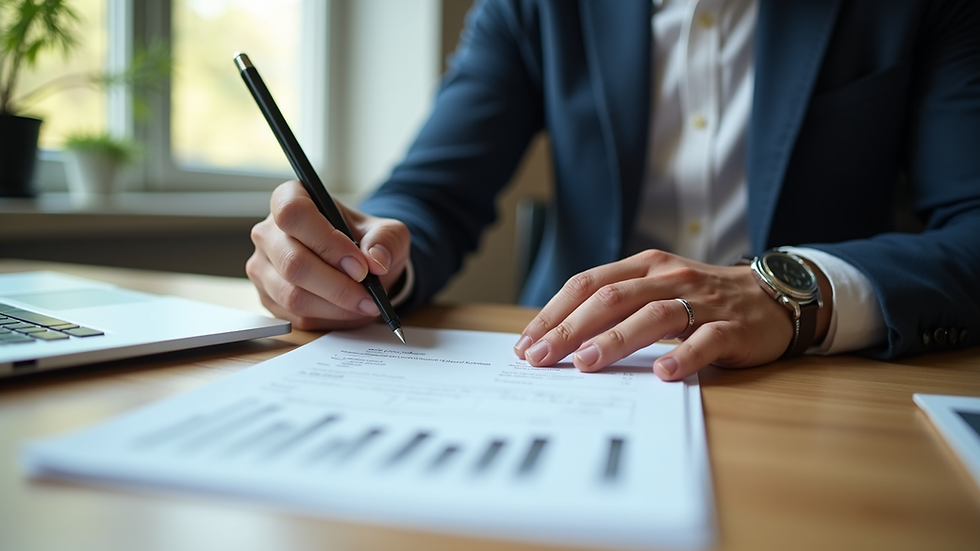 Eye-level view of a professional preparing notes for a salary negotiation