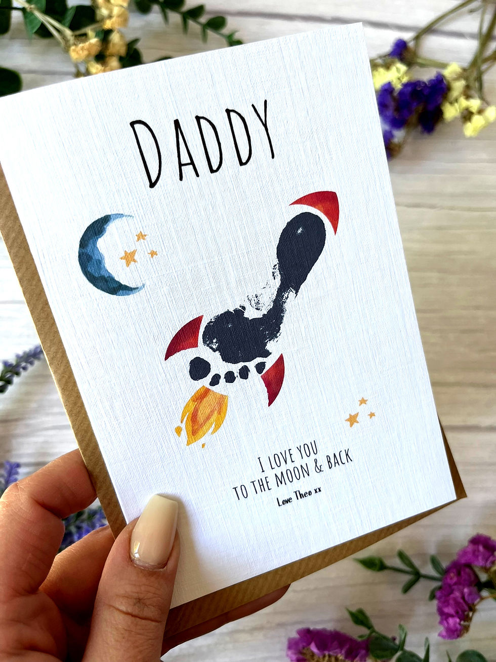 Thumbnail: Personalised New Daddy Footprint Card – Dinosaur, Rocket or Hammer