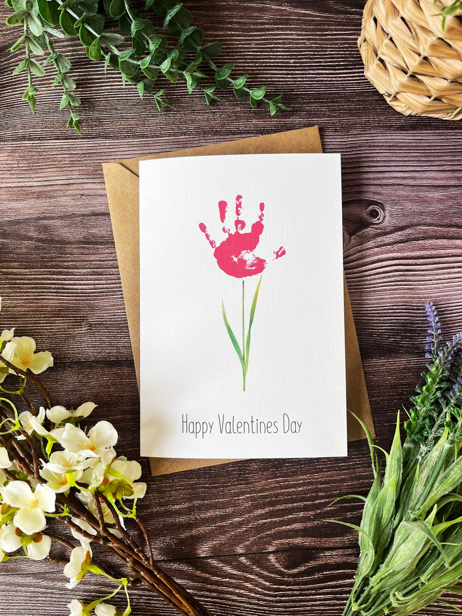 Personalised Rose Flower Baby Handprint Valentines Card Keepsake