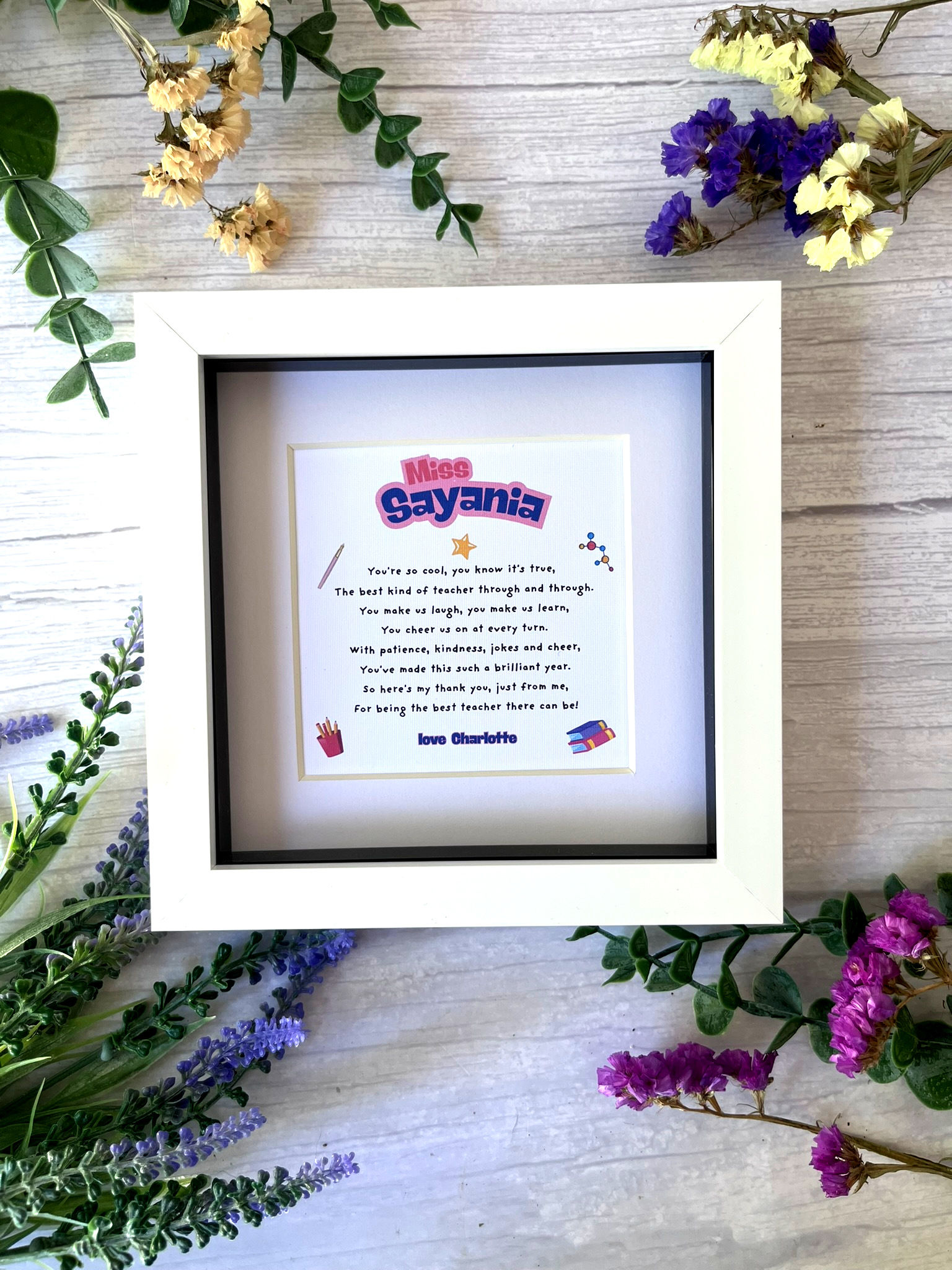Personalised Teacher Gift Frame | Thank You | End of School Term - Pink / Green