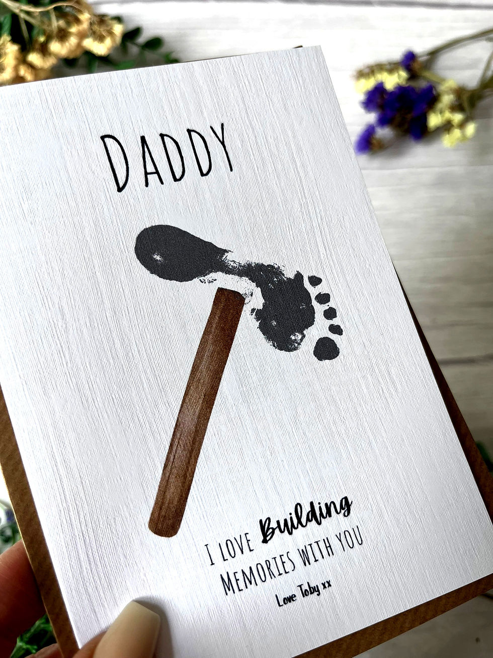 Thumbnail: Personalised New Daddy Footprint Card – Dinosaur, Rocket or Hammer
