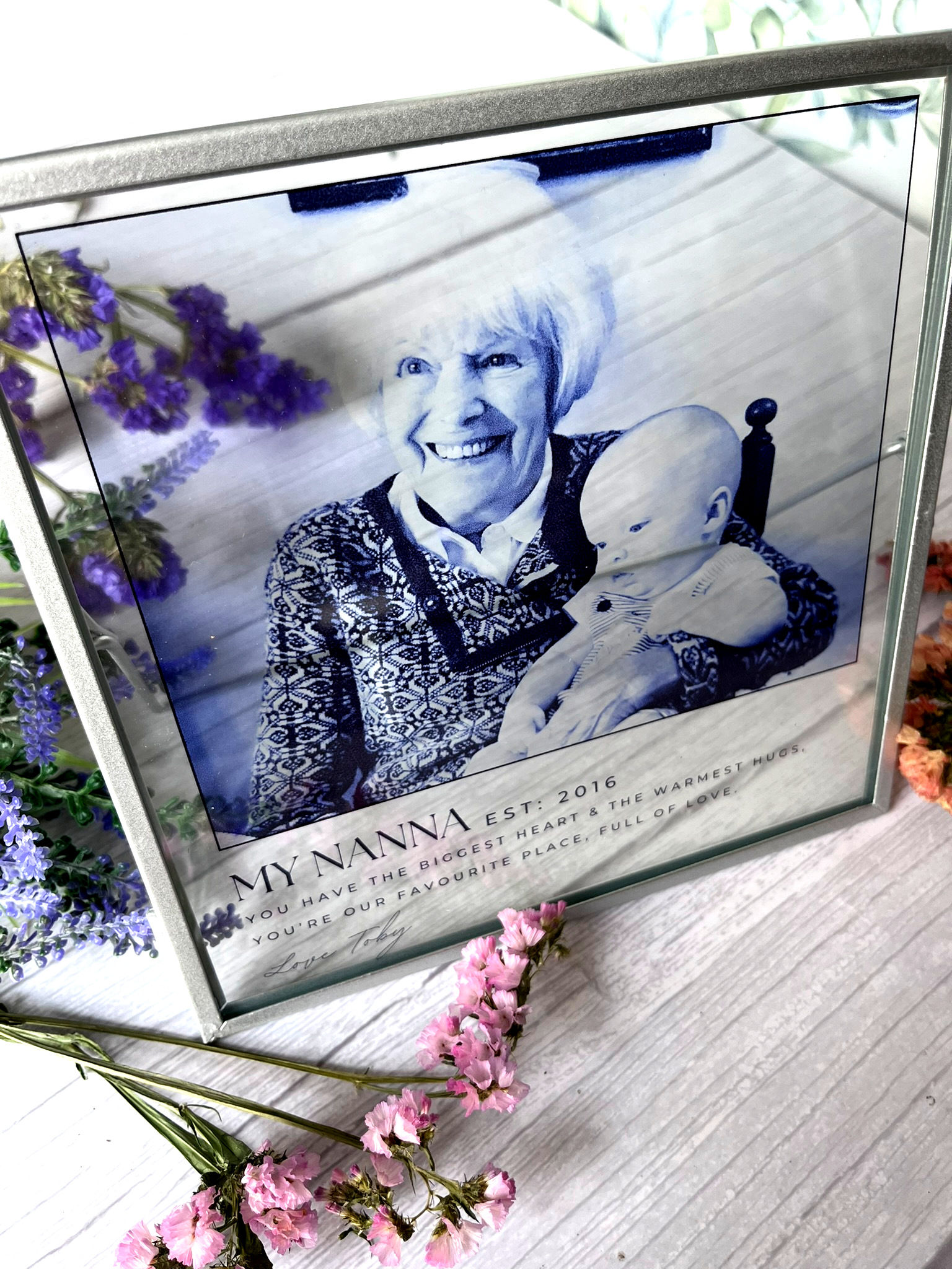 Elegant Floating Glass Photo Frame for Nana / Grandma - Translucent Film