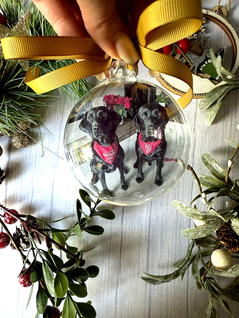 Thumbnail: Personalised Pet Photo Glass Bauble – Pet Memorial Christmas Ornament