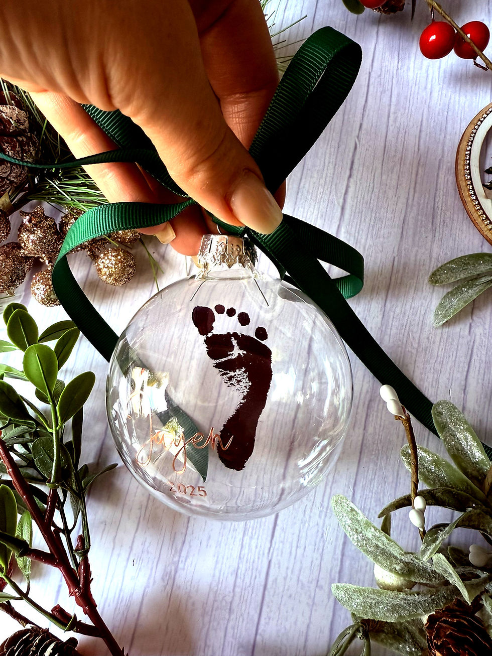 Thumbnail: Personalised Baby Footprint Glass Bauble - My First Christmas / In Memory