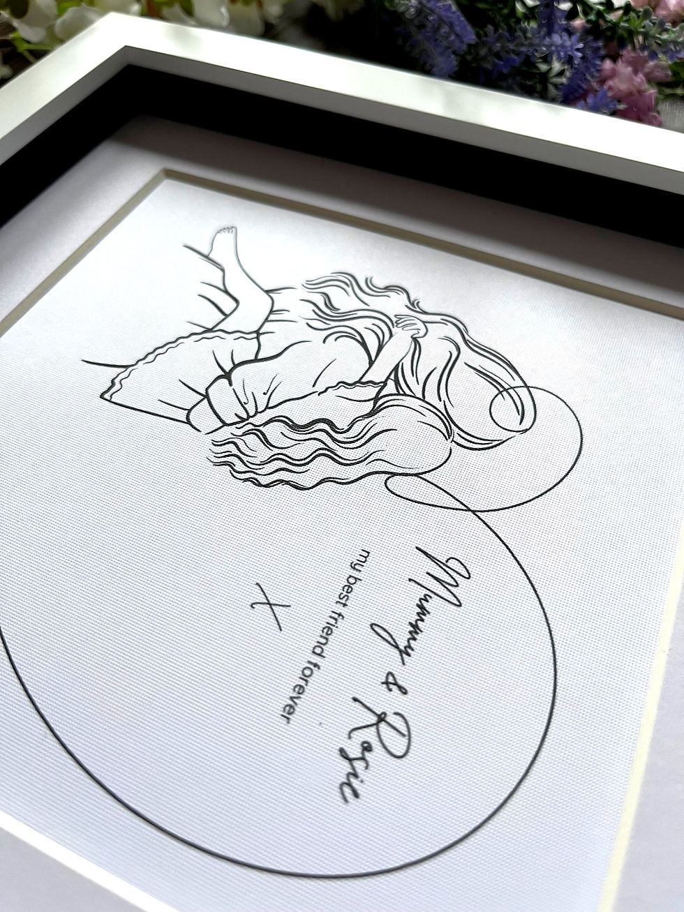Thumbnail: Personalised Beautiful Sketch Framed Print of Mum & Son / Daughter