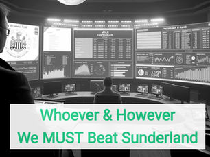 A high-tech, clinical view inside the tactical analysis suite at St. James' Park. The room is dimly lit, dominated by a wall of glowing ultra-wide monitors displaying complex heat maps, player positioning data, and frozen video frames of Sunderland’s defensive transitions. A large digital white-board in the center shows a "4-3-3" formation with Newcastle's player magnets clustered around a high-press zone. The foreground features empty ergonomic chairs and a sleek conference table scattered with analytical printouts, capturing the "calm before the storm" atmosphere of elite-level derby preparation