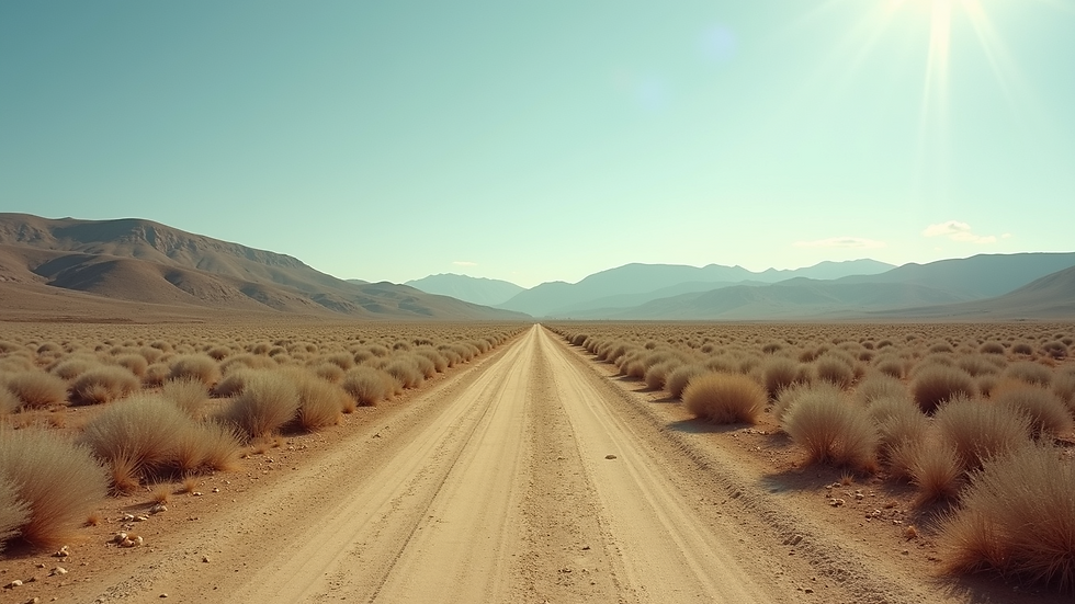 Wide angle view of a dry California landscape with sparse vegetation and hills in the background