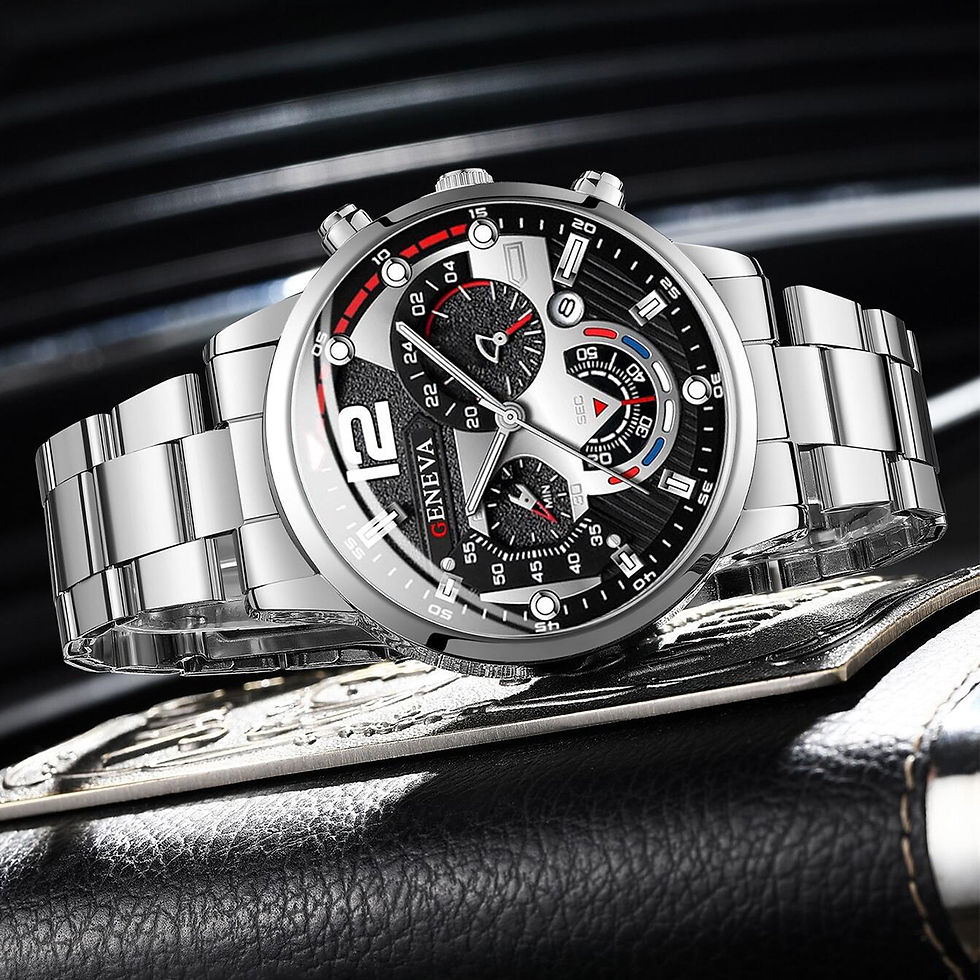 Miniatura: Relógio de pulso masculino moderno com pulseira de aço inoxidável
