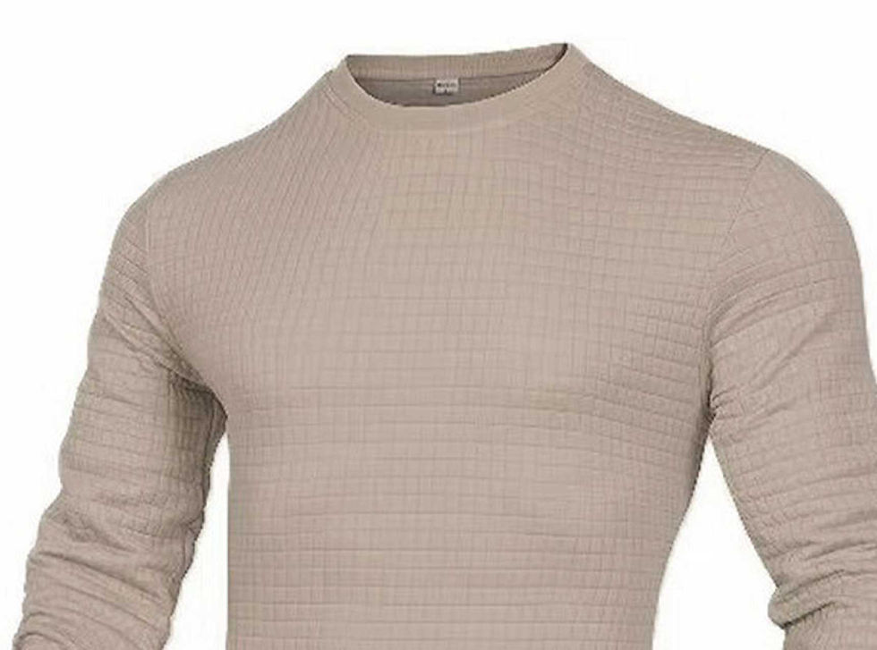 Miniatura: Casaco masculino da moda, xadrez pequeno, tecido waffle, gola redonda
