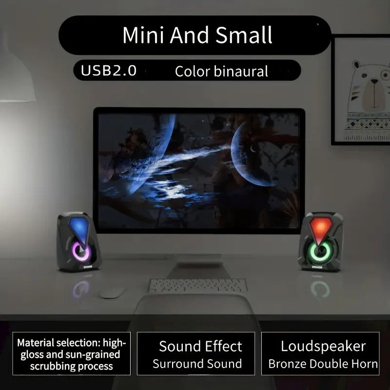Thumbnail: Compact 3W Stereo USB Computer Speakers with Bass