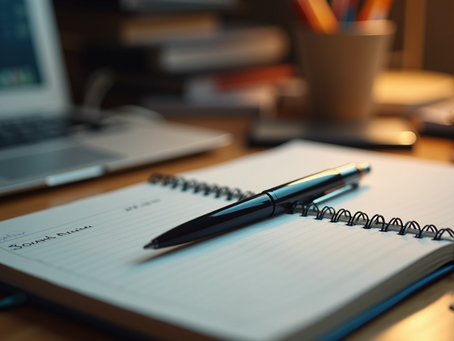 Pen lying on notebook.