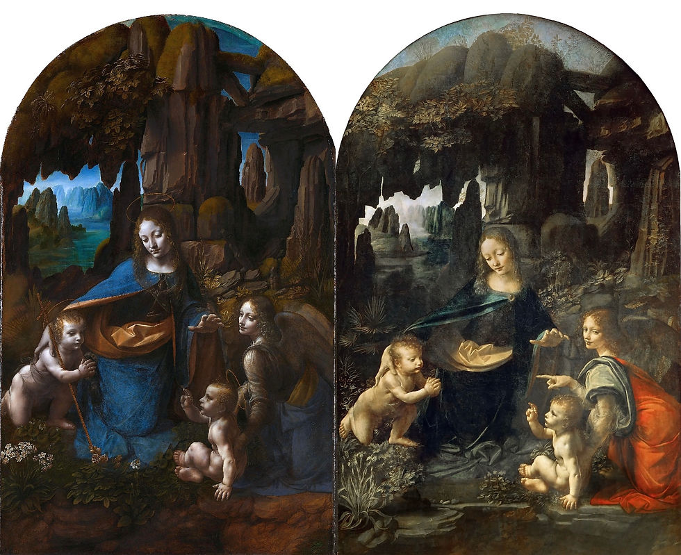 Solda Londra versiyonu, sağda Louvre versiyonu