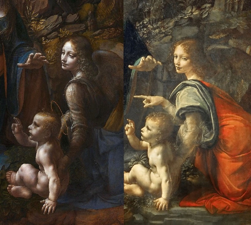 Solda Londra versiyonu, sağda Louvre versiyonu