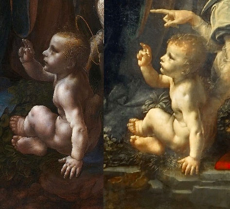 Solda Londra versiyonu, sağda Louvre versiyonu