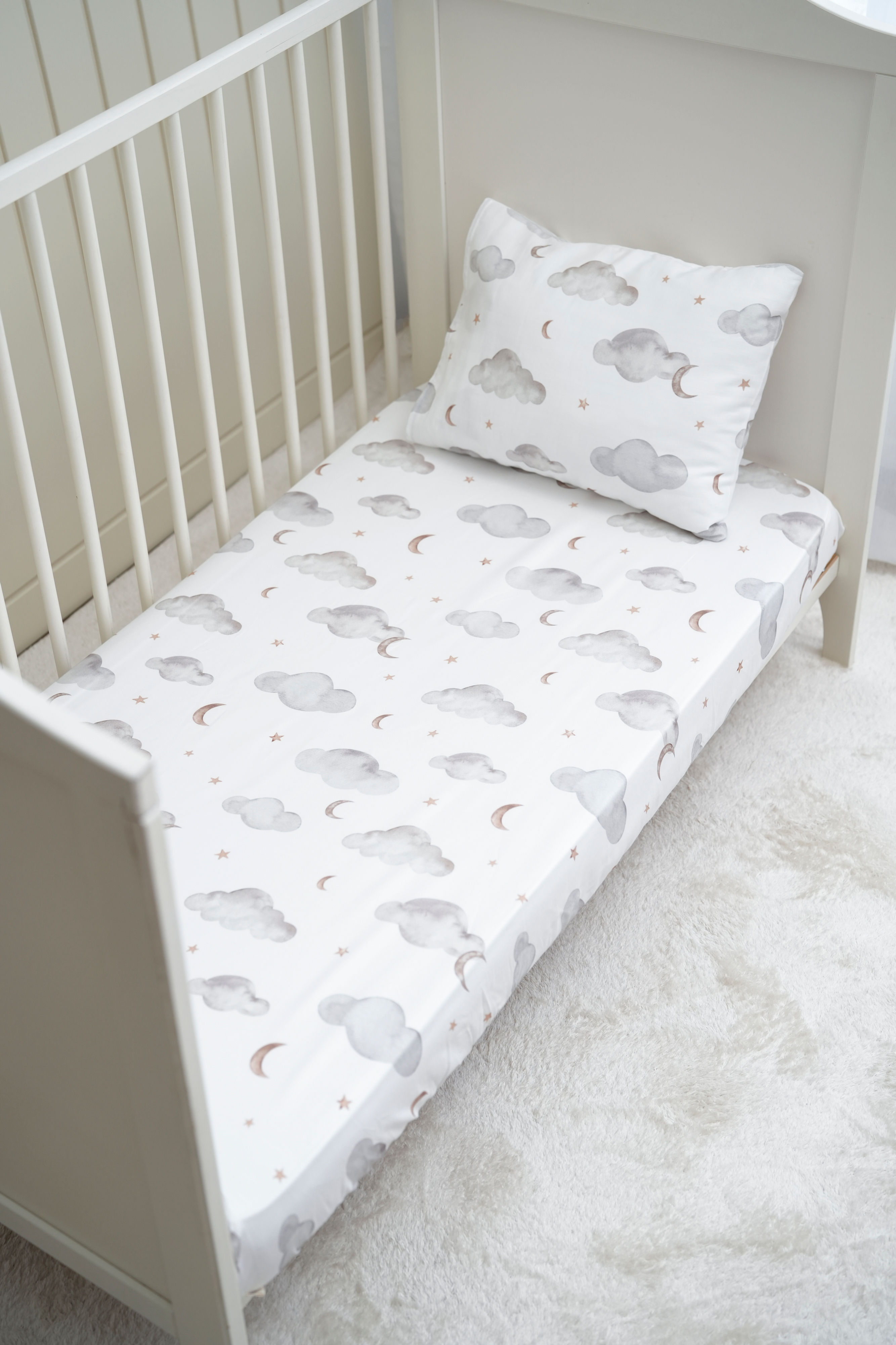 Organik Pamuk Saten Lastikli Çarşaf Seti - Dreamy Sky