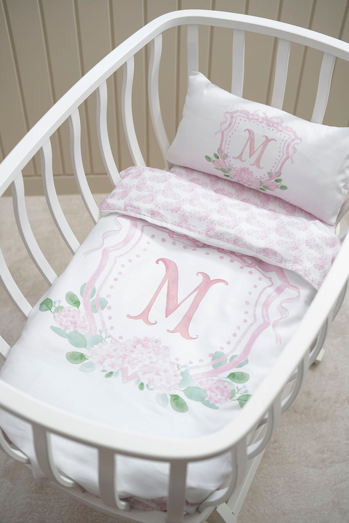 M Harfi Anne Yanı Nevresim Takımı (60x100cm)-Pink Private Series