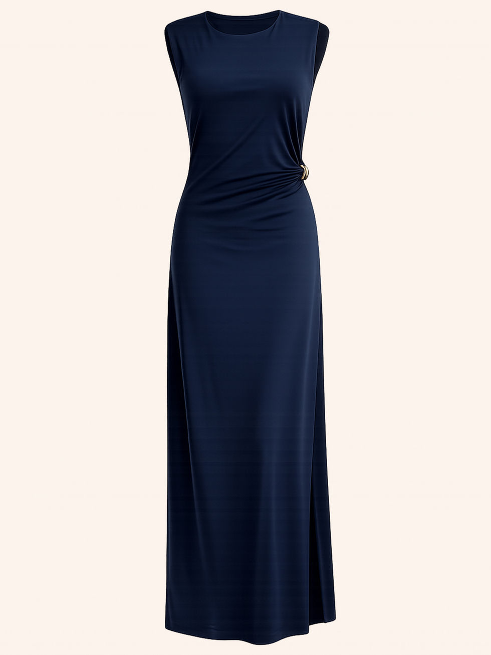 Langes figurbetontes Kleid mit Schulterpolstern und seitlichem Schlitz