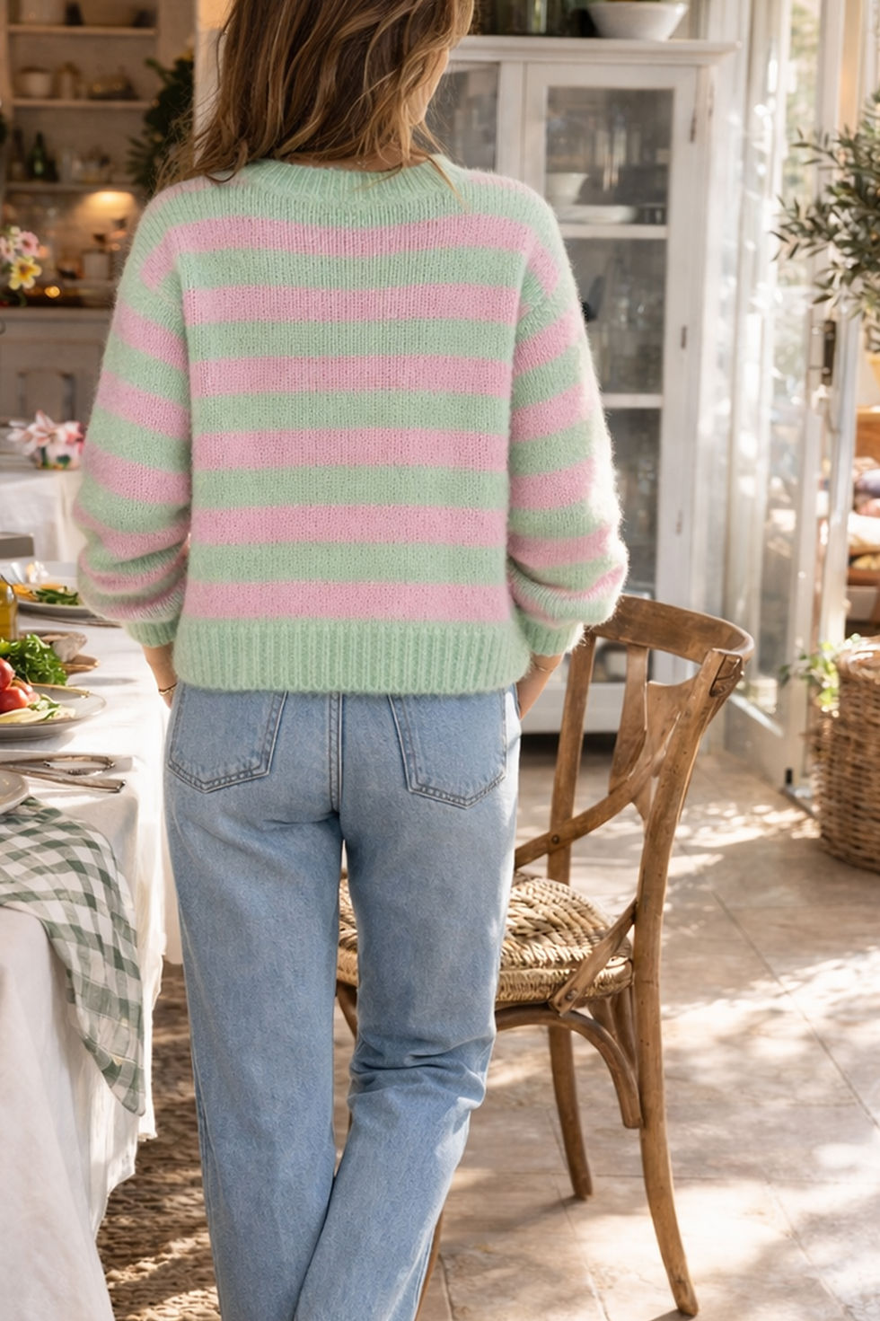 Strickjacke Grün Rosa Rückseite