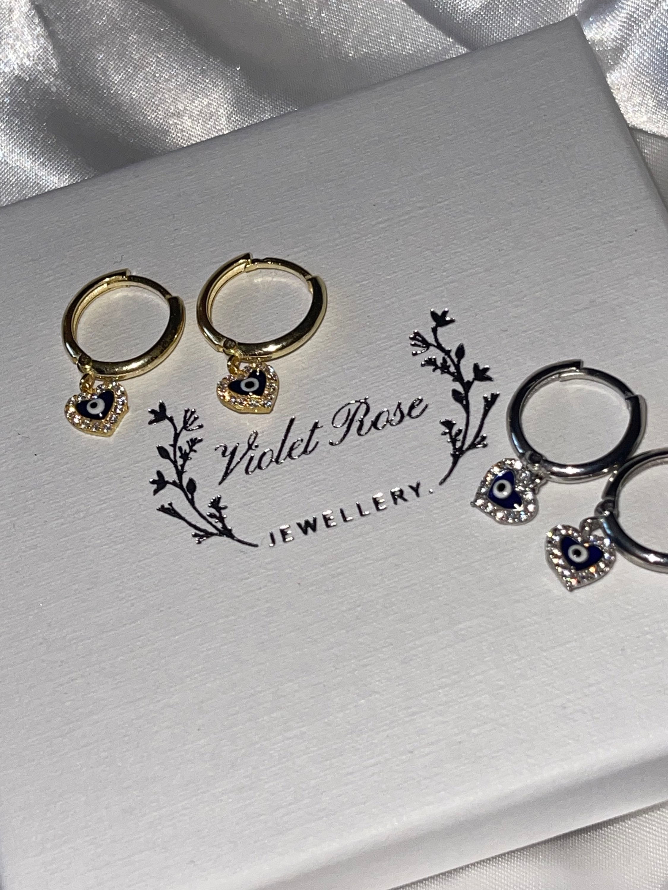 Enamel Evil Eye Heart Earrings