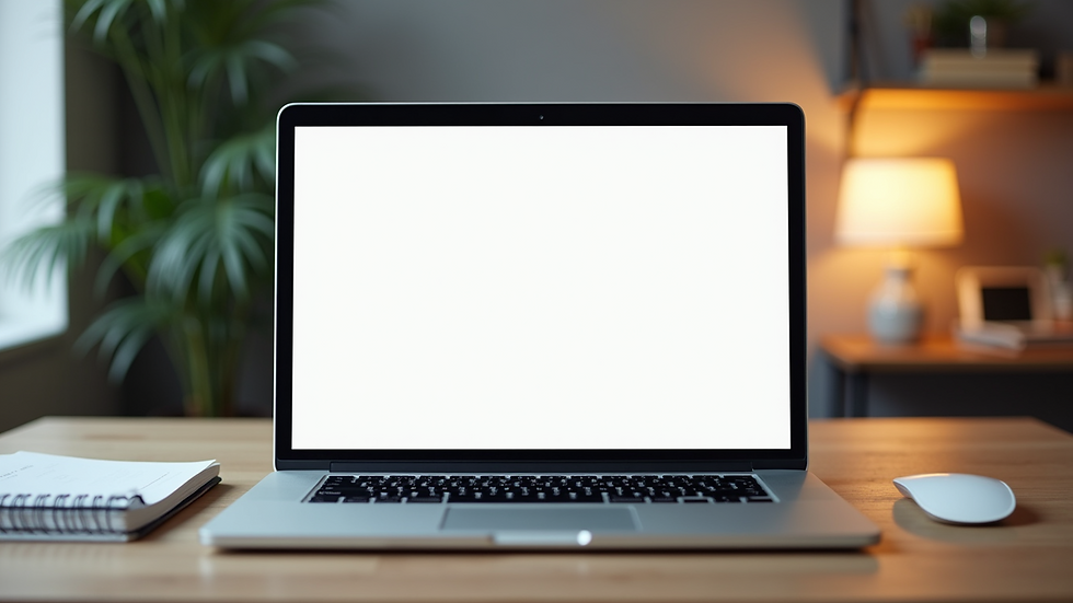 Eye-level view of a neat desk with a laptop displaying a cover letter template