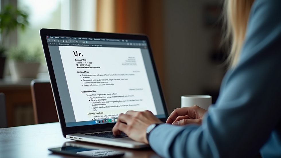 Eye-level view of a laptop screen showing a CV document