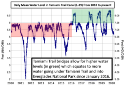 Water levels in Tamiami Trail canal from 2010 to present Chart