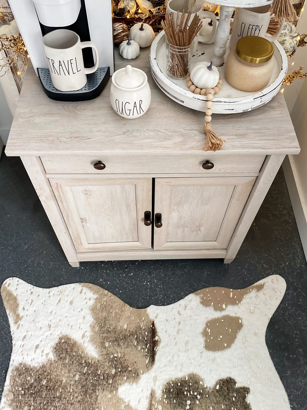 Blogger Sarah Lindner of The House of Sequins sharing coffee bar setup and accessories.