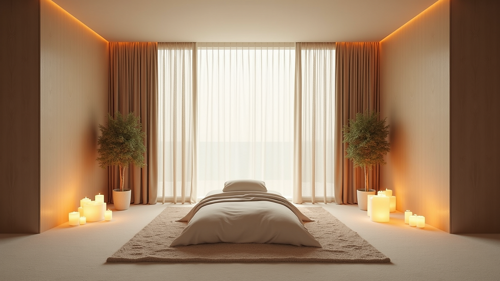 Eye-level view of a tranquil room designed for relaxation and stress relief