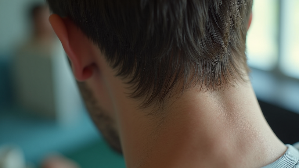 High angle view of a healthy scalp with new hair growth