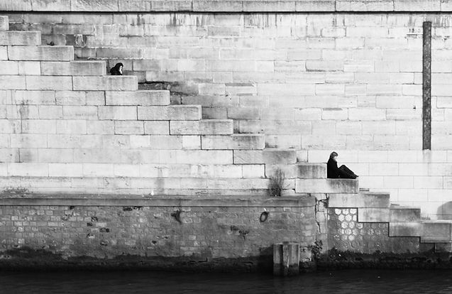 stairs_steps_black_and_white_river_alone