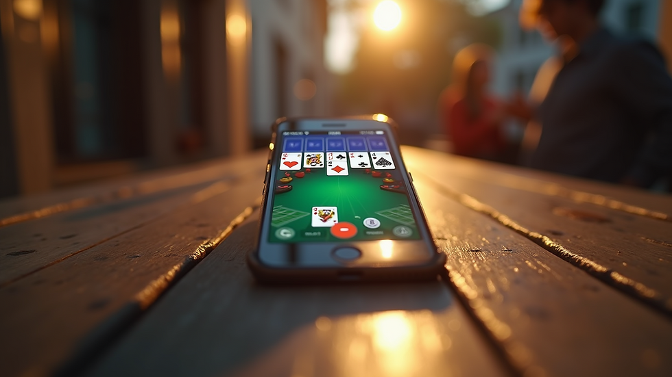 Eye-level view of a smartphone displaying Solitaire Clash Classic gameplay