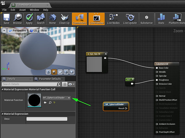 Select Spherical Shader material function