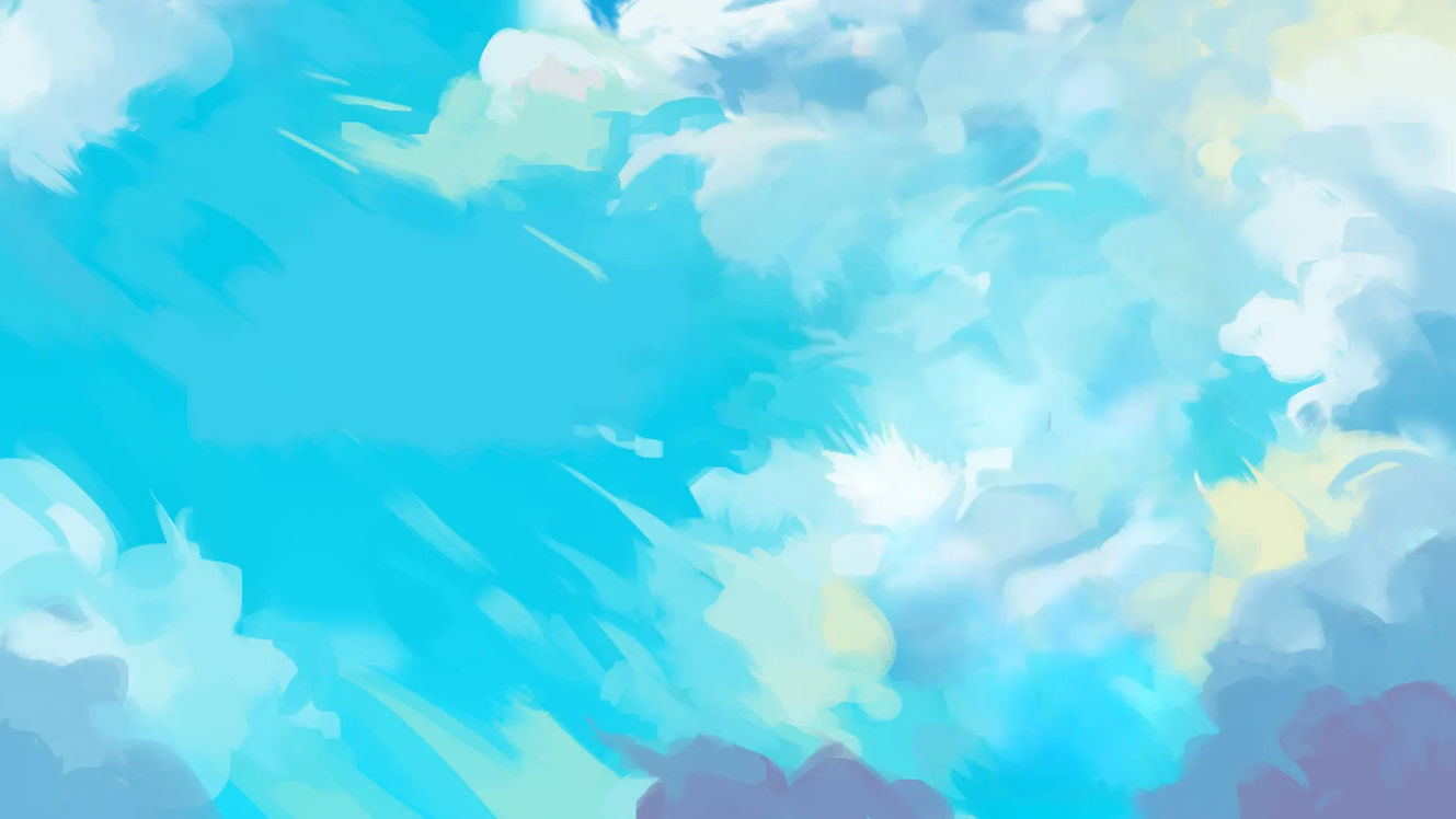 Painting of a blue, cloudy sky.