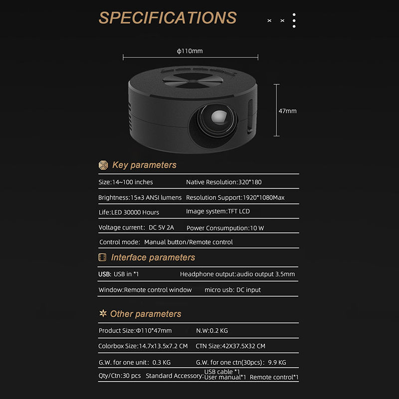 Thumbnail: Portable Mini Projector 1920*1080P HD Projector Home Cinema Outdoor Camping Proj