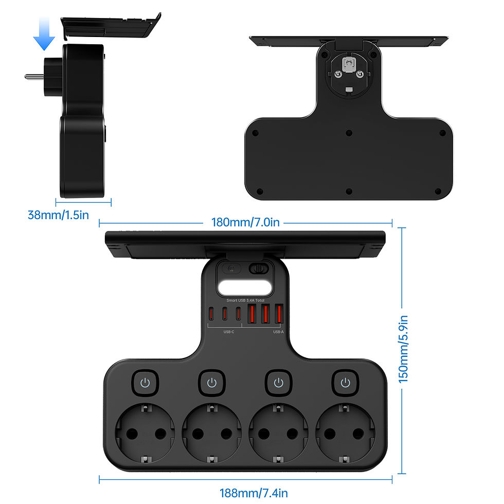 Thumbnail: 4000W Eu Plug Power Strip Multifunction Socket Smart Night Light Independent Swi