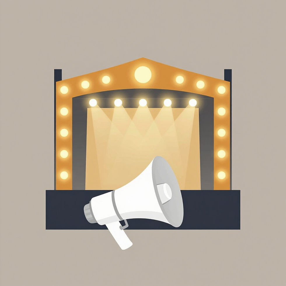 Megaphone in front of a lit event stage for Central Texas rentals.