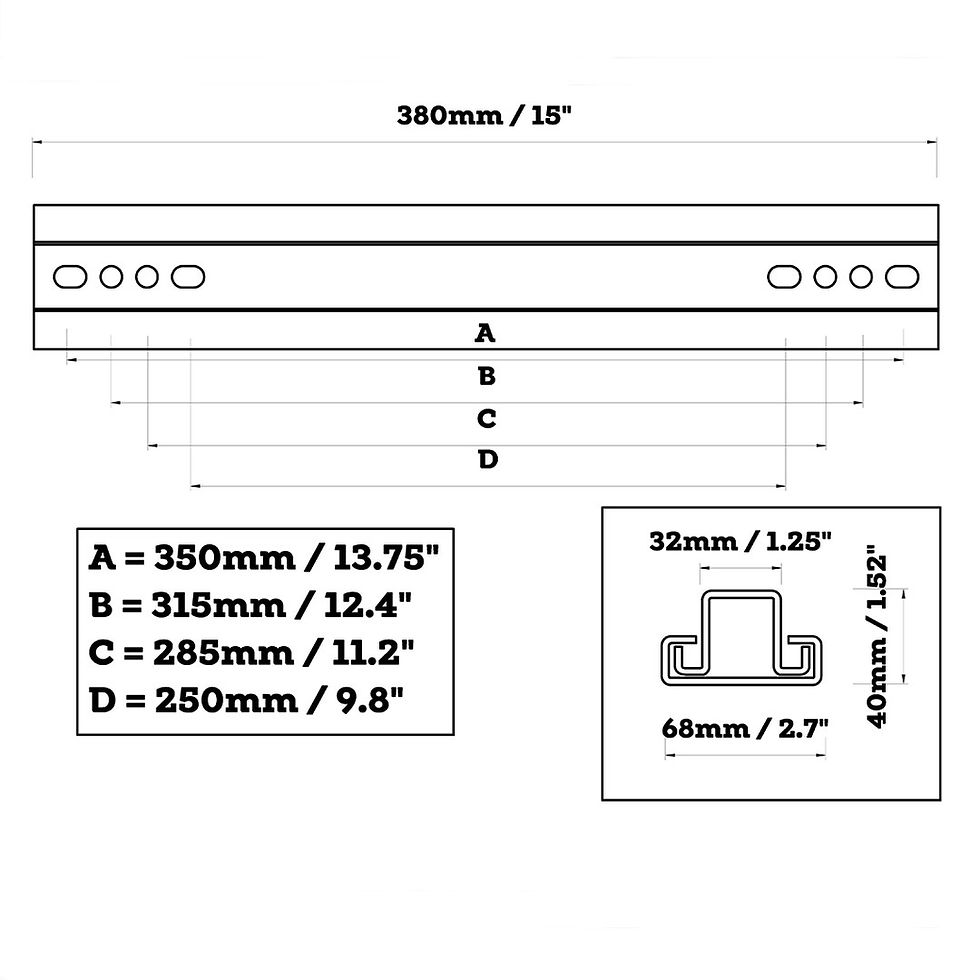 Thumbnail: Sliding Aluminium Runners - Dimensions