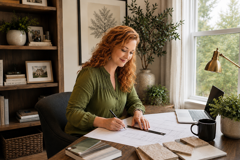 Susan Hentz sitting at her desk, drafting