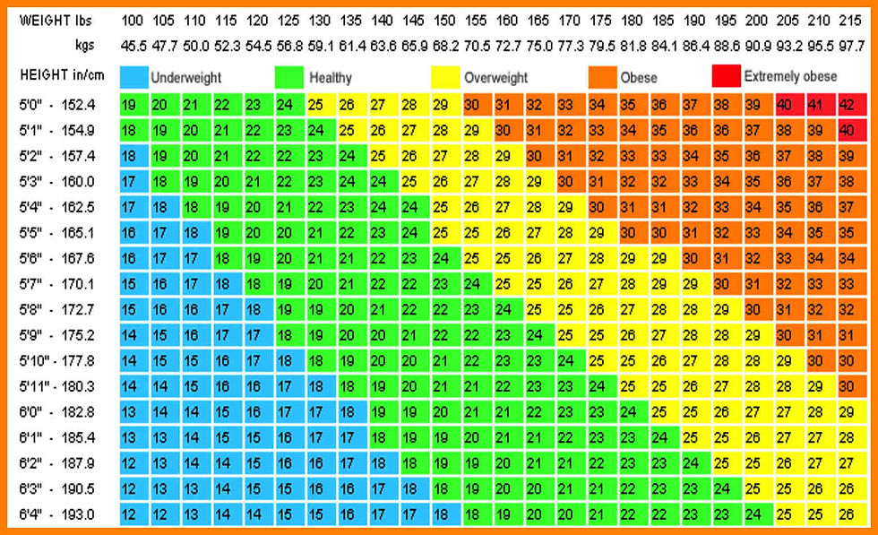 Body Mass Index Table. Weight (kg) / height (meter squared)
